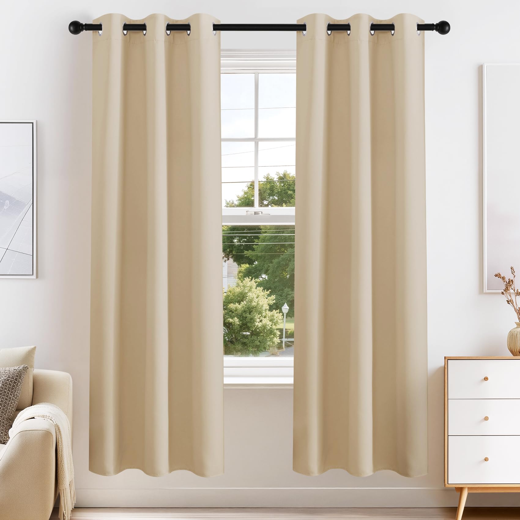 PONY DANCE Beige Window Curtains, 42 by 72 inches, Biscotti Beige, 1 Pair