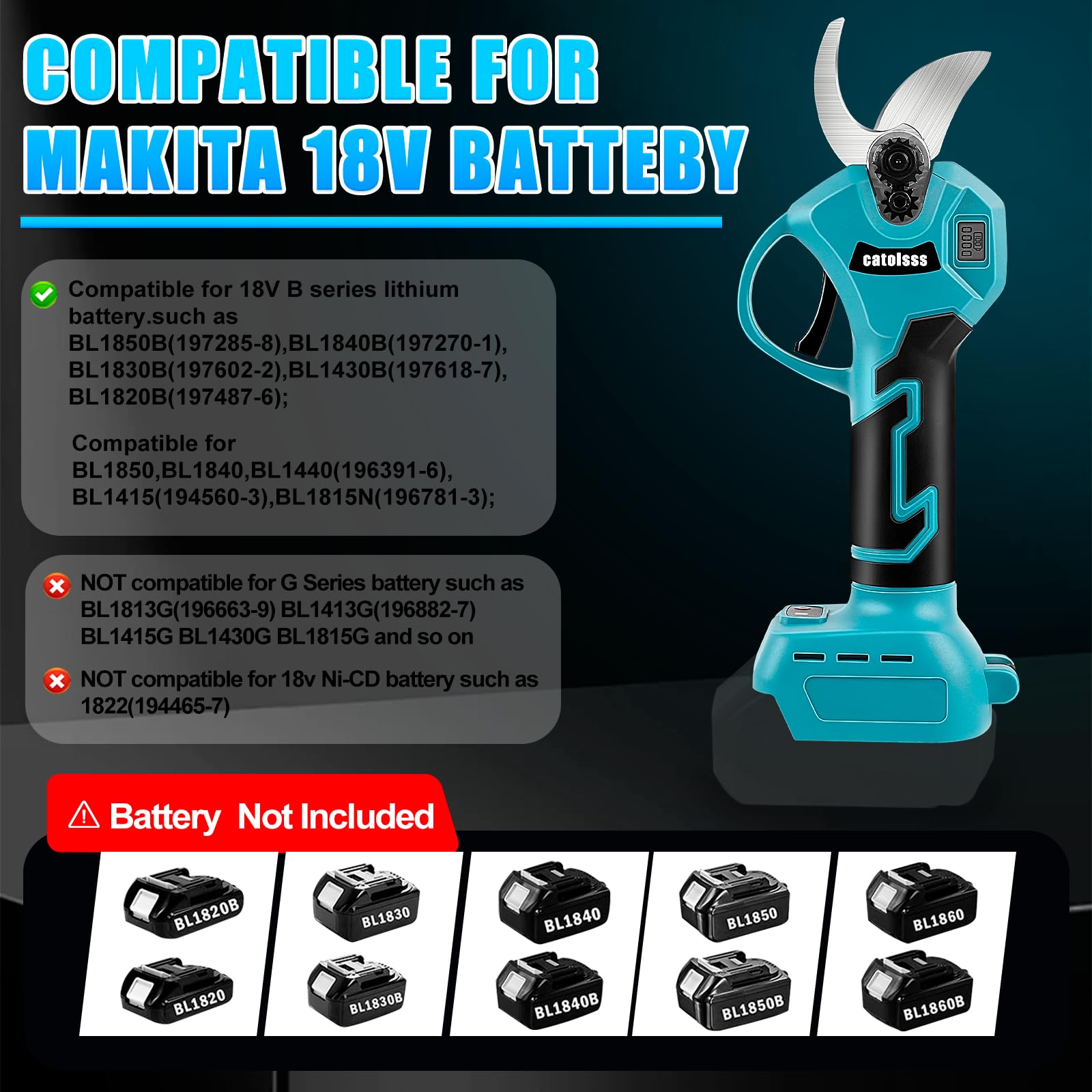 Coupe-branches sans fil compatible avec batterie Makita 18 V, sécateur sans balais avec 2 vitesses, affichage numérique, diamètre de coupe maximal de 45 mm, pierre à aiguiser et lames de rechange