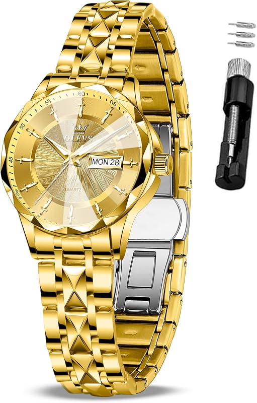 Reloj elegante de lujo para mujer, reloj de vestir impermeable para mujer, relojes de acero inoxidable dorado y plateado para mujer, muñeca pequeña con fecha, relojes para mujer ideal para regalo uso diario