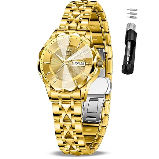 Womens Watch Luxury Elegant Ladies Dress Watches Fashion Waterproof Gold Silver Watch for Women Stainless Steel Womens Watches for Small Wrists Analog Quartz with Day Date Relojes para Mujer Ideal for Gift