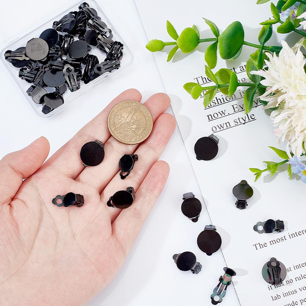 UNICRAFTALE 32 Pieces 4 Styles Stainless Steel Clip On Earring Accessory Sets Metal Flat Round Empty Clip On Earring Black Hypoallergenic Clip On Earring Converter Earring Pads for DIY Earring Making - Image 3