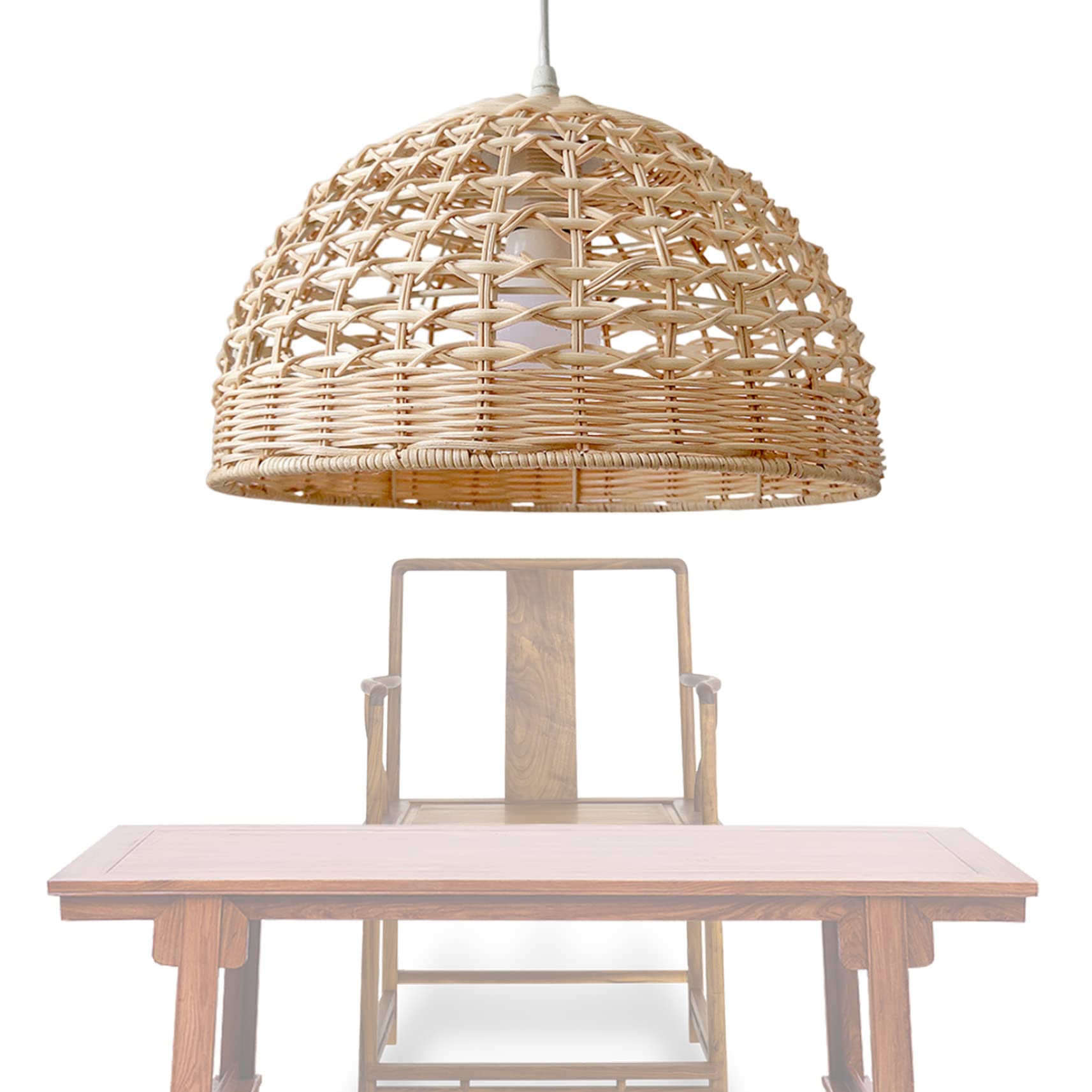 Abat-jour en rotin fait main suspendu, luminaire plafonnier boho naturel pour déco chambre