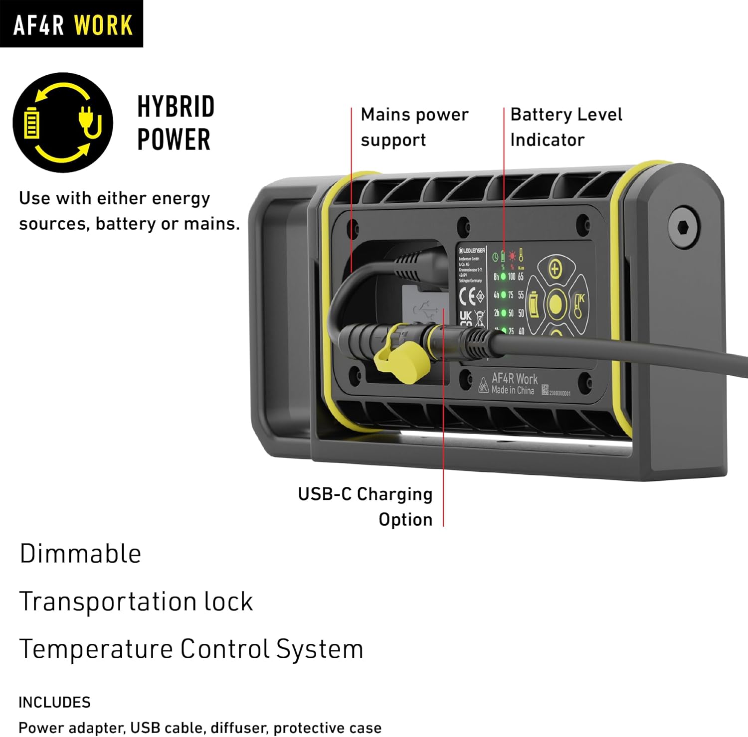 Ledlenser AF4R Work, Rechargeable and AC Powered Area Light, 2000 Lumens