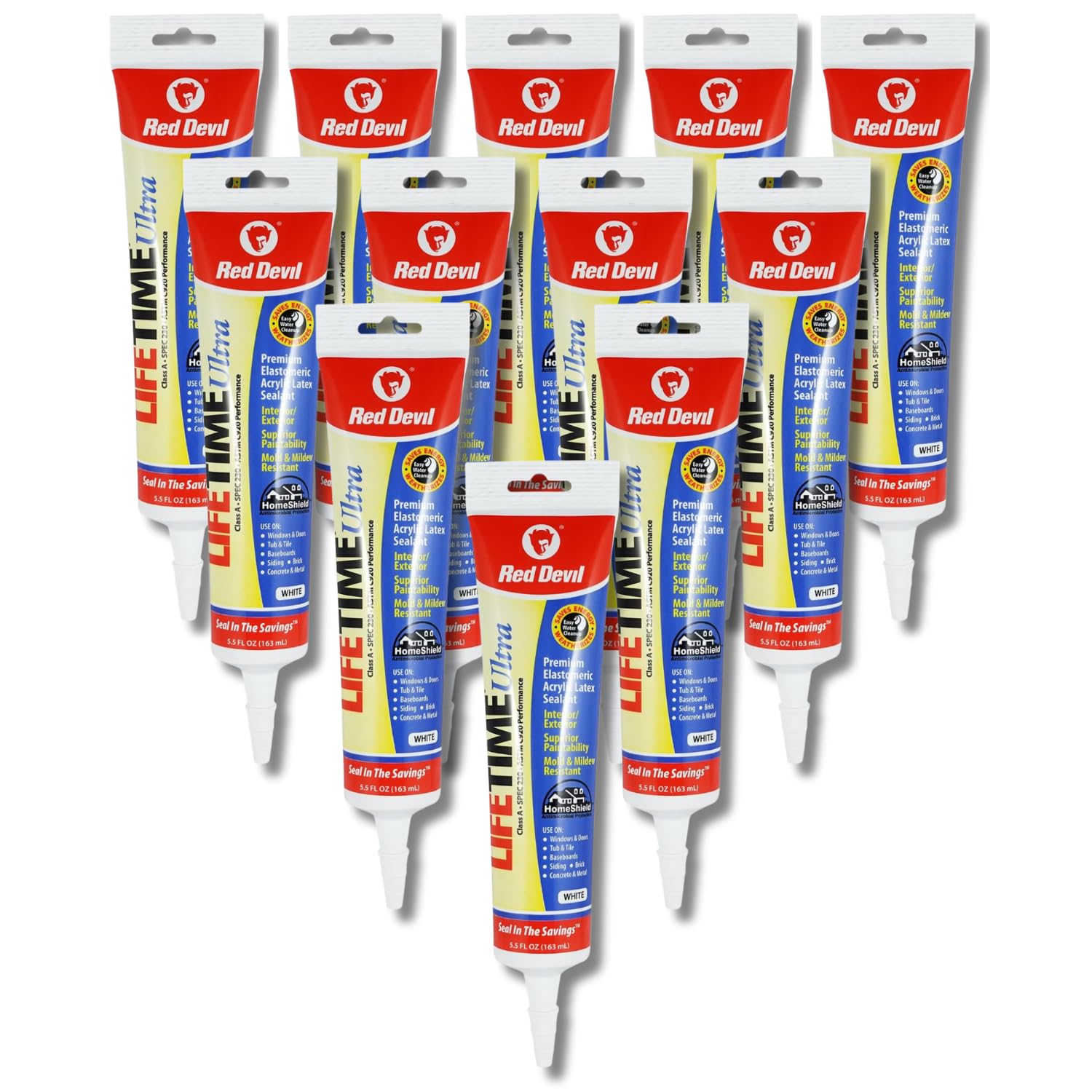 Red Devil 0775 Lifetime Ultra Premium Elastomeric Acrylic Latex Sealant, White, 5.5 oz, Pack of 12