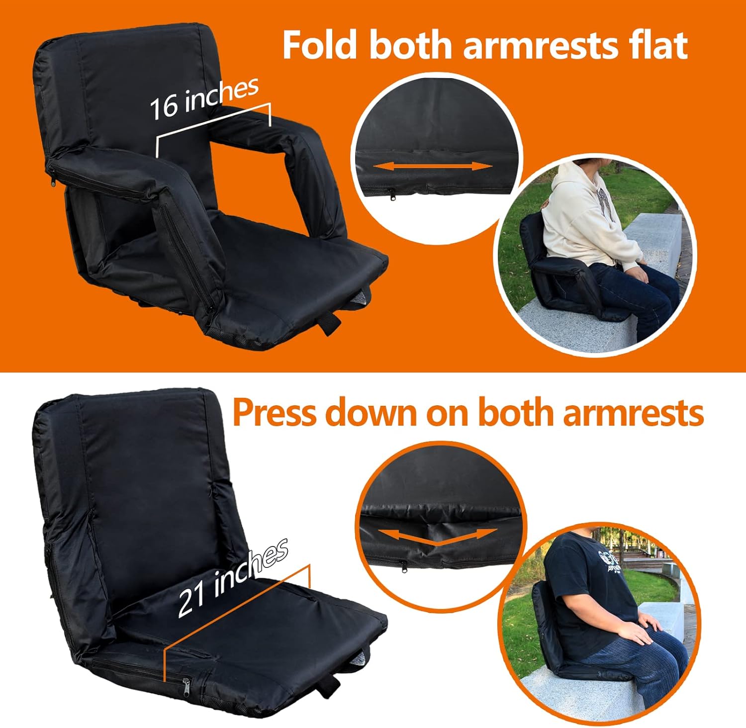Sojoy Heated Stadium Chair with Back Support,Dual Heating Seat Cushion for Stadium,Camping,Outdoor Activities