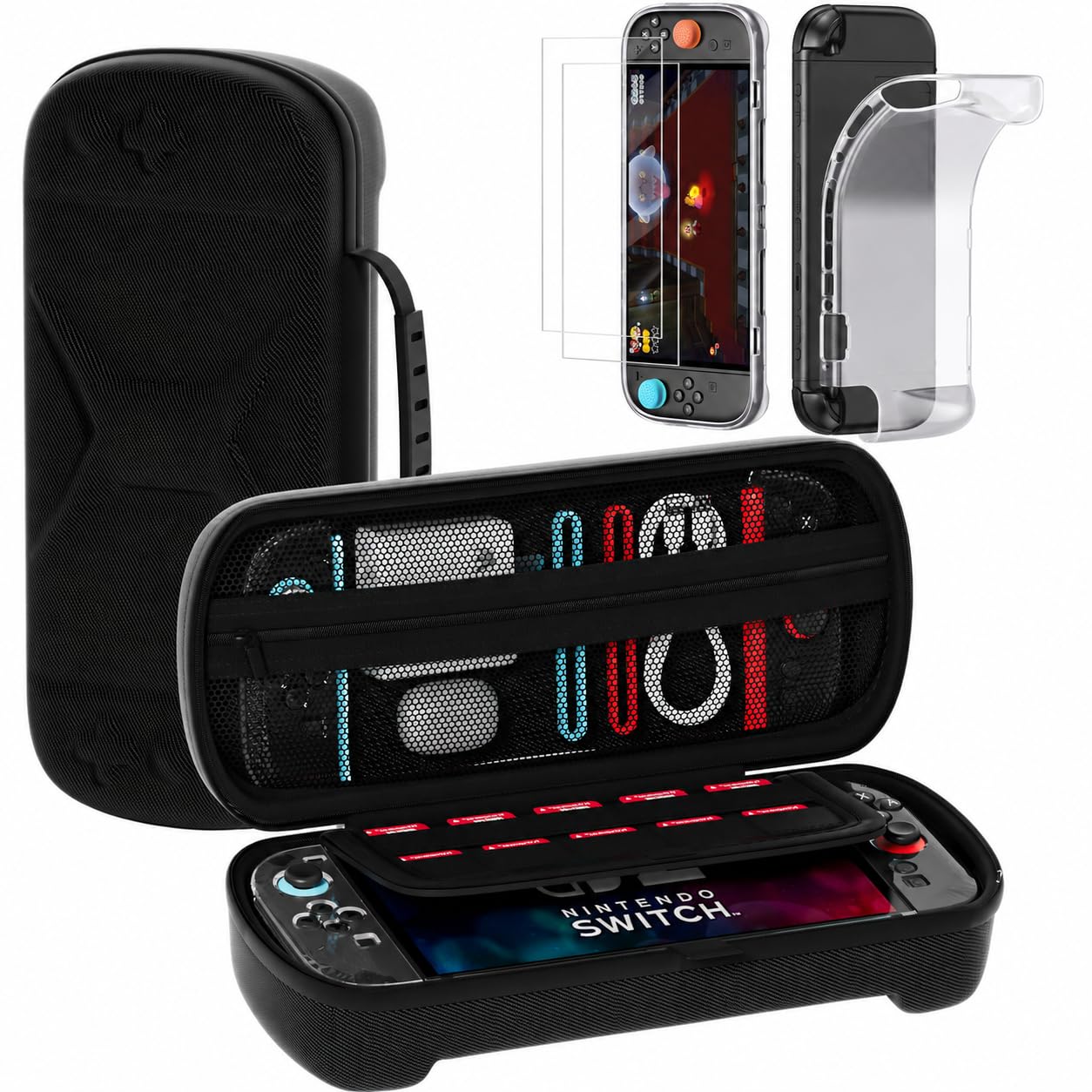 QUAGGY Designed for Nintendo Switch 2 (2025), TPU&PC Ultra-Slim Protective Case, Game Card Slots, All In One Carrying Case for Switch 2 Accessories [Bult-in 2 Screen Protector] Black