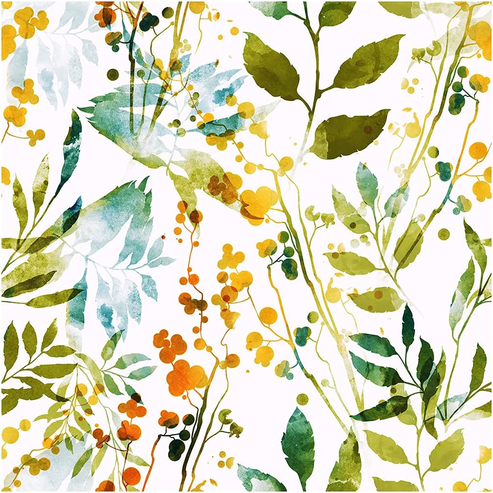 Blooming Wall Watercolor Green Blue Yellow Leaf Peel and Stick Wallpaper Self Adhesive Wall Mural Wall Décor (Green/Yellow, 17.7"×118")