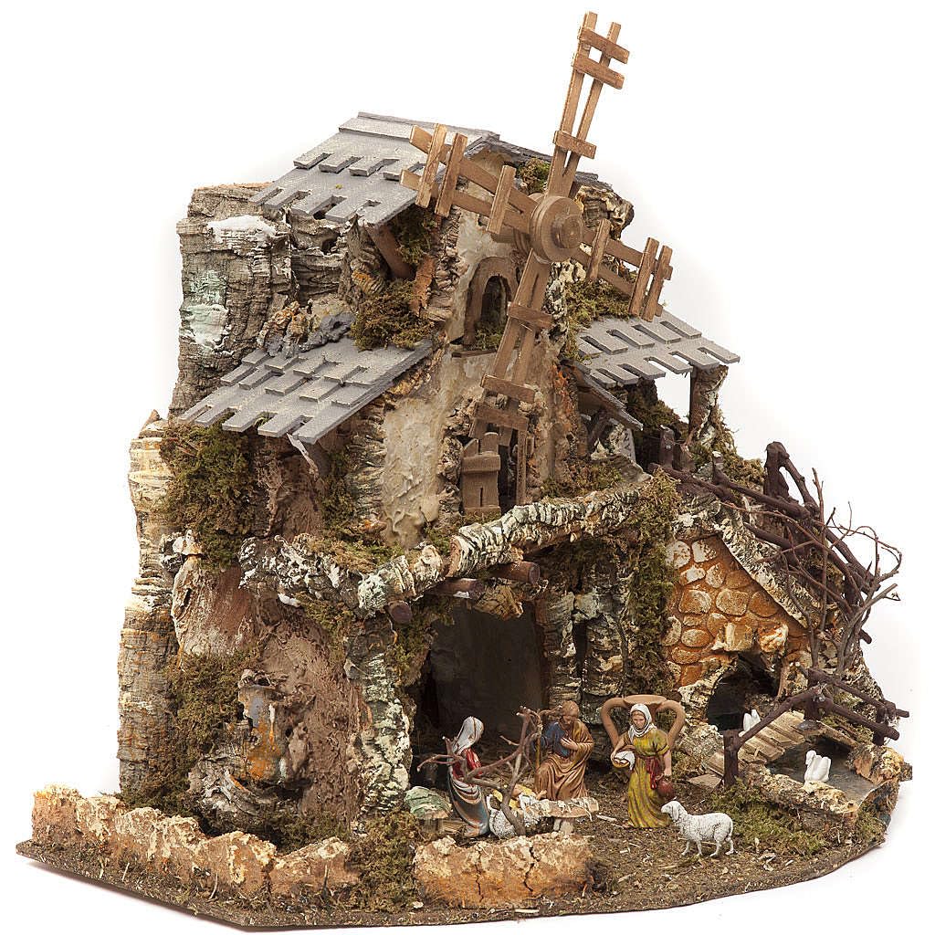 Holyart Nativity Village with Lights, Grotto, Mill 50x58x38cm, EmptyDepth: 38 cm|Height: 50 cm|Width: 58 cm