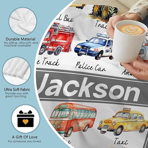 Miniatura 6 de Mantas personalizadas con nombre y transporte  Manta personalizada de camión para niños y niñas  Manta personalizada de camiones ultra suave para