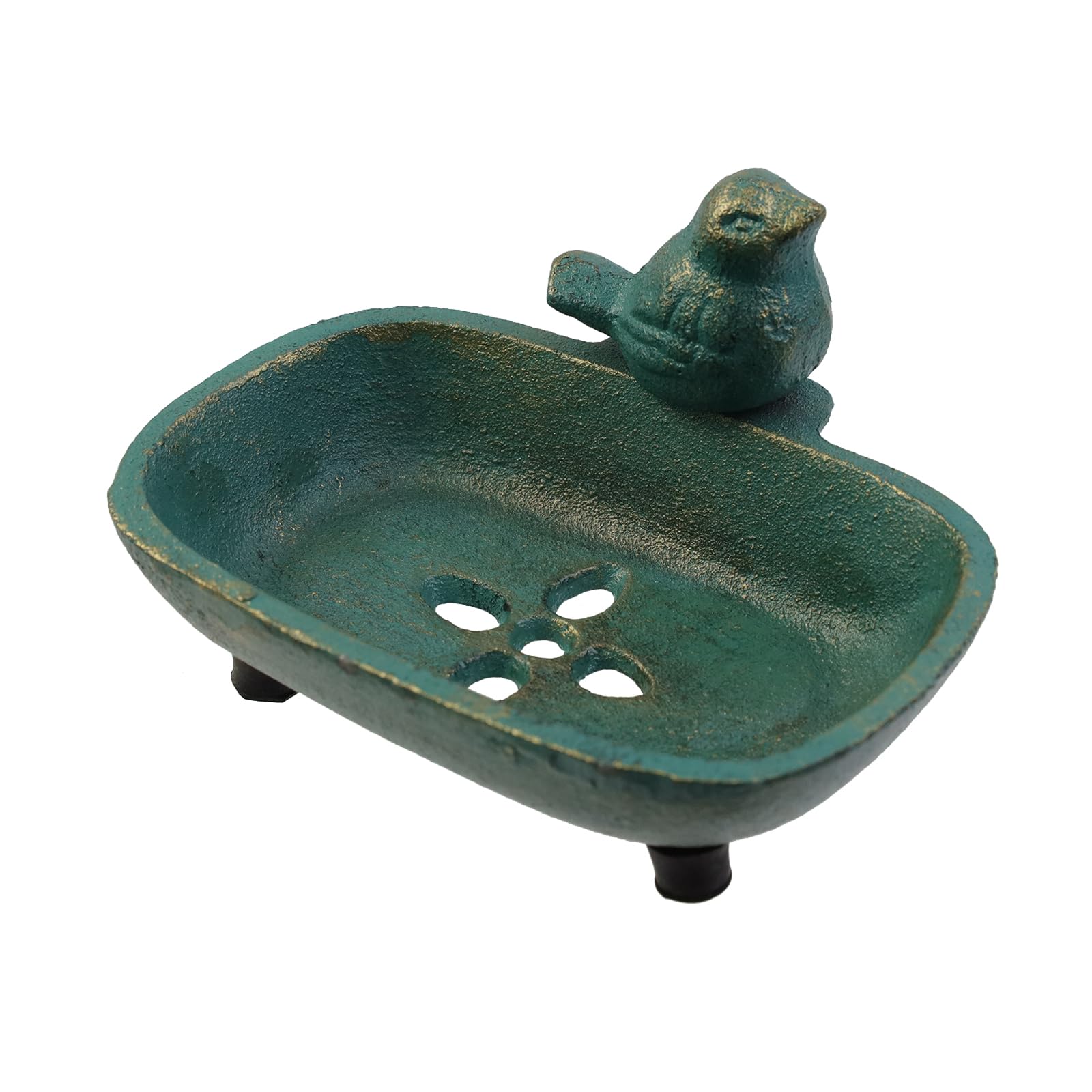 MY MIRONEY Cast Iron Soap Holder Antique Green Bird Decorative Soap Dish Holder Hardware Heavy Duty Drainable Bathroom Sink Soap Dish Tray Tabletop Soap Box Container