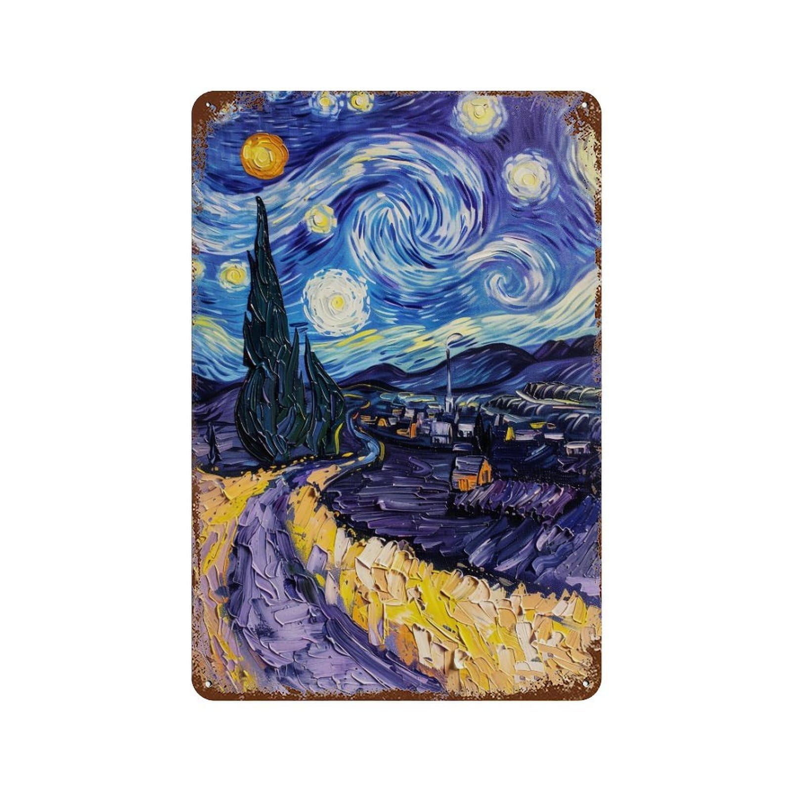 WIHYRTUI Van Gogh Textured Rolling Golden Lavender Rural Vista 04 Wall Retro Iron Metal Tin Sign Vintage Art Poster Modern Home Cofffee Club Art Bar Shop Decor Style 30x20cm