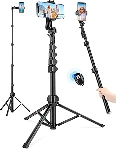 Trépied de téléphone, trépied de 71" pour iPhone & trépied à selfie avec support de téléphone télécommandé, trépied pour téléphone portable pour enregistrement vidéo, selfies, voyage, compatible avec iPhone 16 15 14 13Pro Max Android