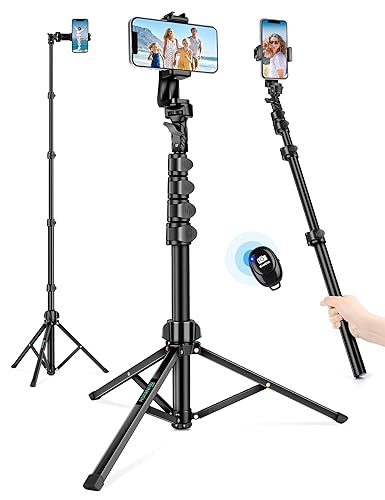 Phone Tripod, 71" Tripod for iPhone & Selfie Stick Tripod with Remote Phone Holder, Cell Phone Tripod Stand for Video Recording Selfies Travel, Compatible with iPhone 16 15 14 13Pro Max Android - 71" - Black