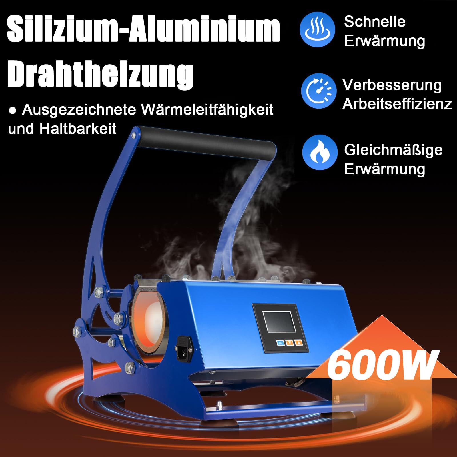 Tassenpresse Mug Sublimationspresse 8-30OZ 600W - 200 ℃ Heisspresse Hitzepresse mit 6 Untersetzer Transferpresse Tassen Bedrucken Multifunktionale Sublimations-Drucker Becherdruckmaschine