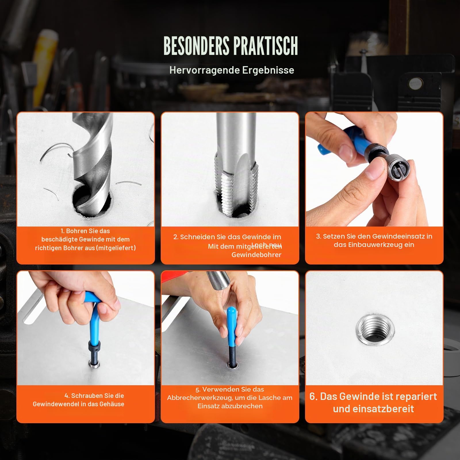 VEVOR Gewindereparatur Gewindereparatursatz Gewinde Reparatur Set 338-teilig, SAE- und metrisches Helicoil-Set Gewindereparaturwerkzeuge M5 M6 M8 M10 M12 1/4 5/16 3/8 7/16 1/2 Zoll HSS-Bohrer