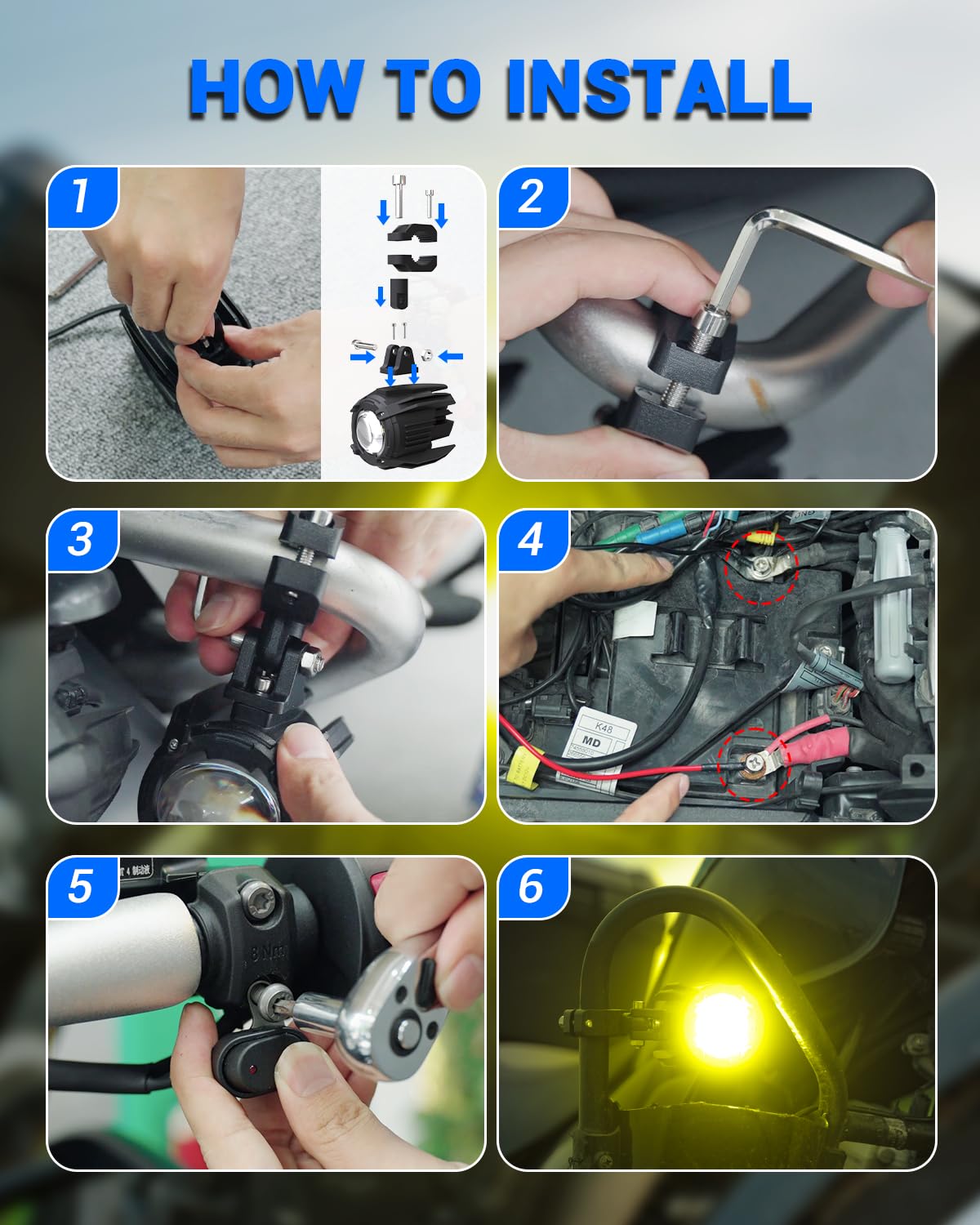 SUPAREE Faros LED Moto Antiniebla Luces LED Auxiliares Moto Faros Auxiliares con Soporte Universel 9000LM 6500K 3200K 12V IP68 para Motocicleta Delanteros 2Pcs