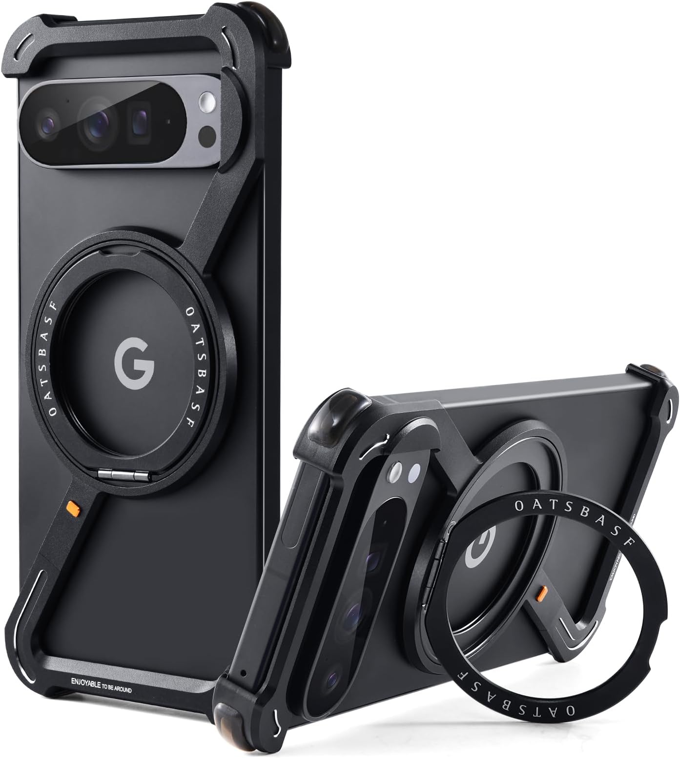 OATSBASF Minimalist Phone Case Compatible with Google Pixel 9 Pro XL, 360° Rotation Kickstand Aluminum Metal Frameless Design Bumper Z Case, Protective Shock Grade Shell, Black