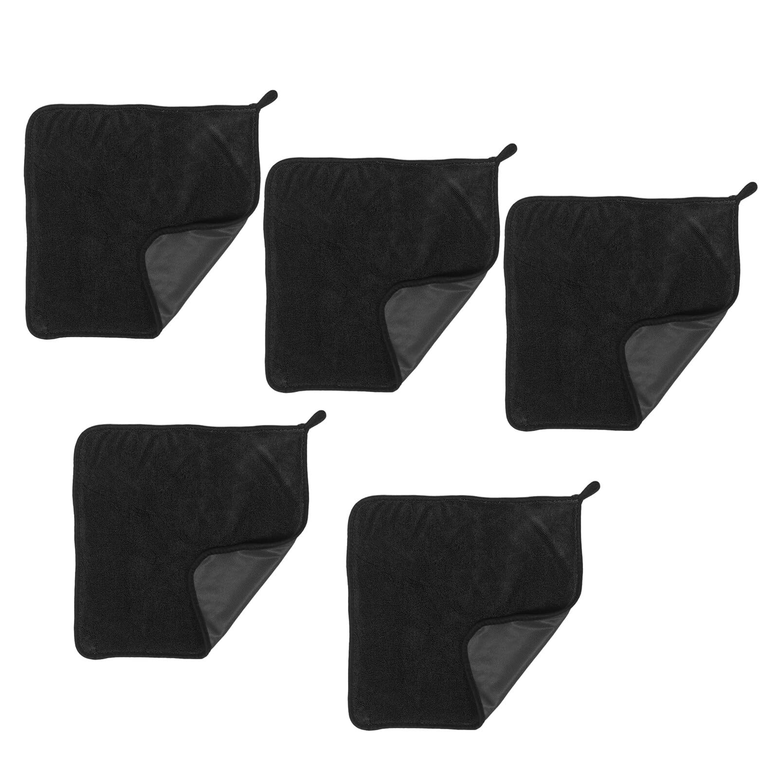 PLAFOPE Paños de Microfibra para Secado de Coches 5 Piezas Doble Cara 600g/m² Color Gris Oscuro Borde Negro, Toallas Absorbentes para Limpieza y Cuidado de Automóviles, Motos y