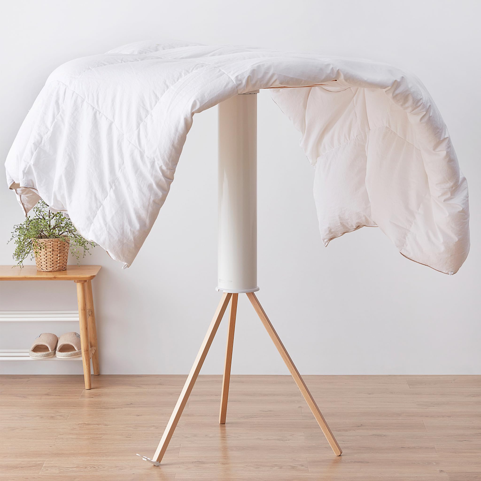 FIVMEN Tendedero plegable - Ahorra espacio, portátil con trípode y 16 barras para secar la ropa - Ventilador de ropa de gran capacidad para balcón, lavandería, baño, madera
