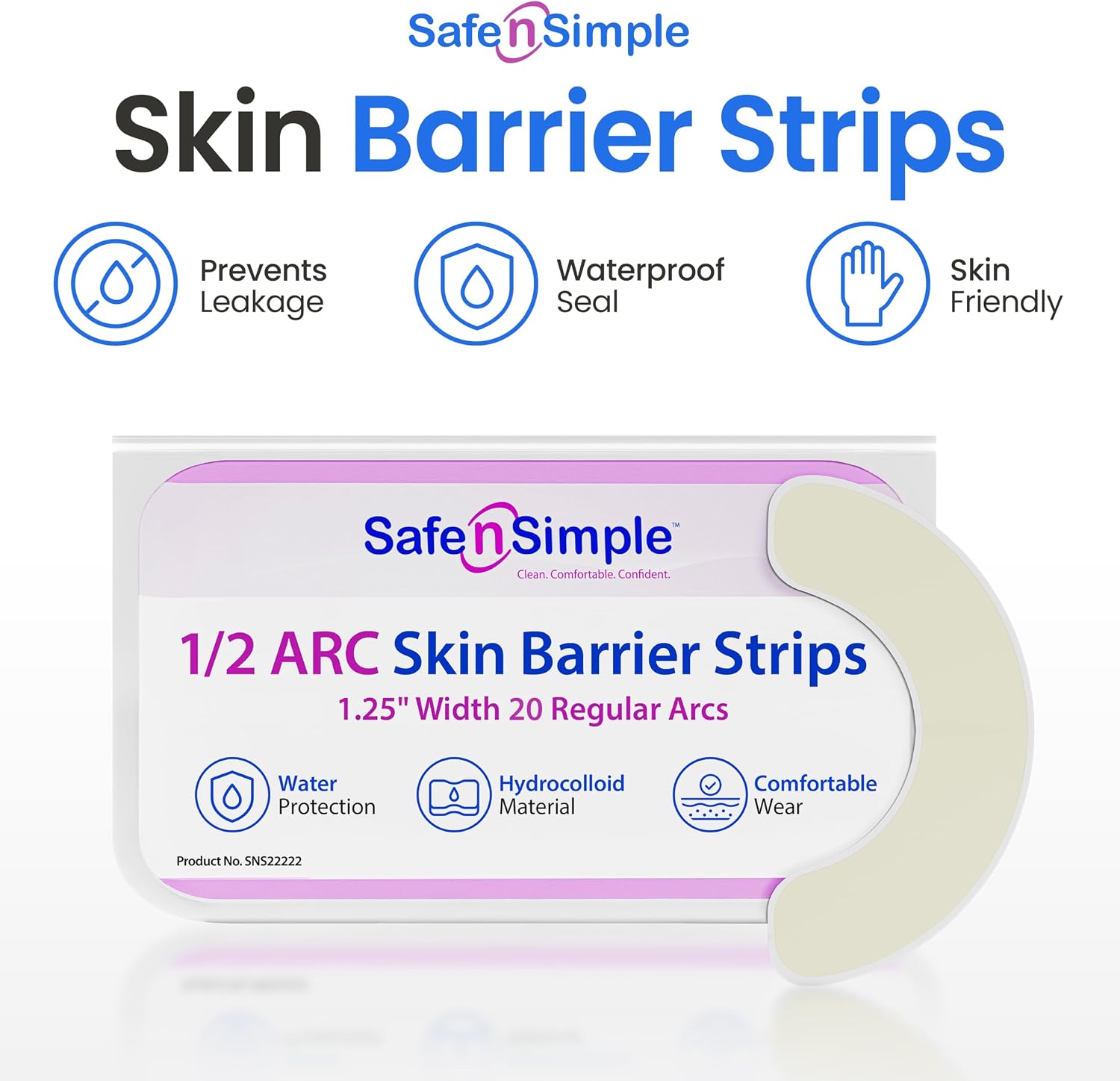 Safe n' Simple Skin Barrier Arc - 1/2" Individually Wrapped Packets - Hydrocolloid Skin Barrier Strips for Ostomy - Waterproof Medical Stoma Skin Barrier - Skin Adhesive Ostomy Barrier