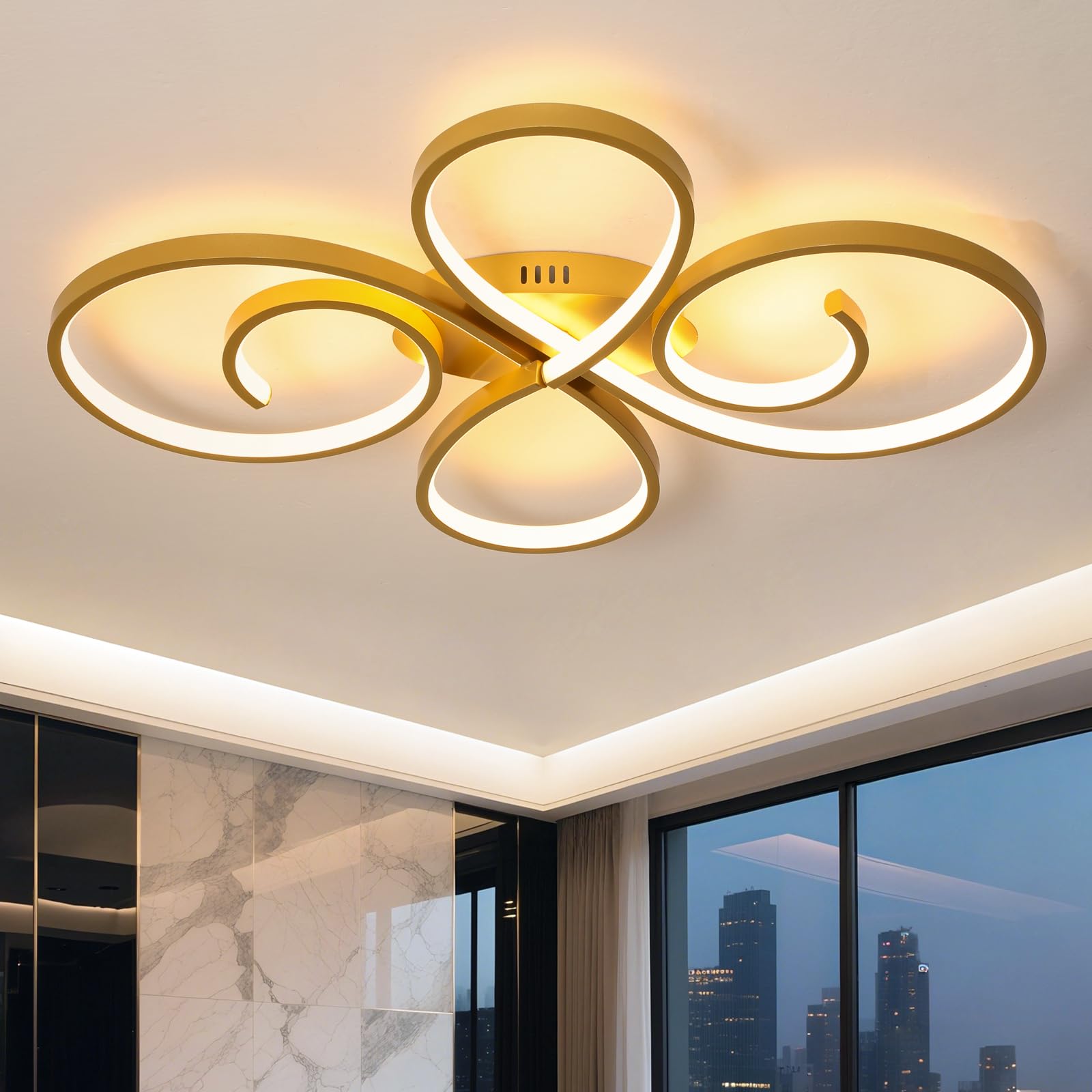 Dfiacn Modern Ceiling Lights Chandelier with Simple Designs Remote Control App Ceiling Lamp Dimmable Memory Function for Bedroom, Gold