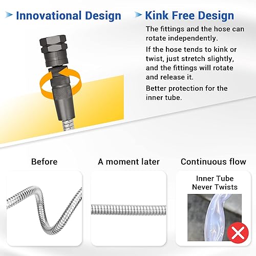 Miniatura 3 de Manguera de jardín de metal, manguera de agua de acero inoxidable resistente de 75 pies con boquilla de pulverización de 8 modos, accesorios de 34