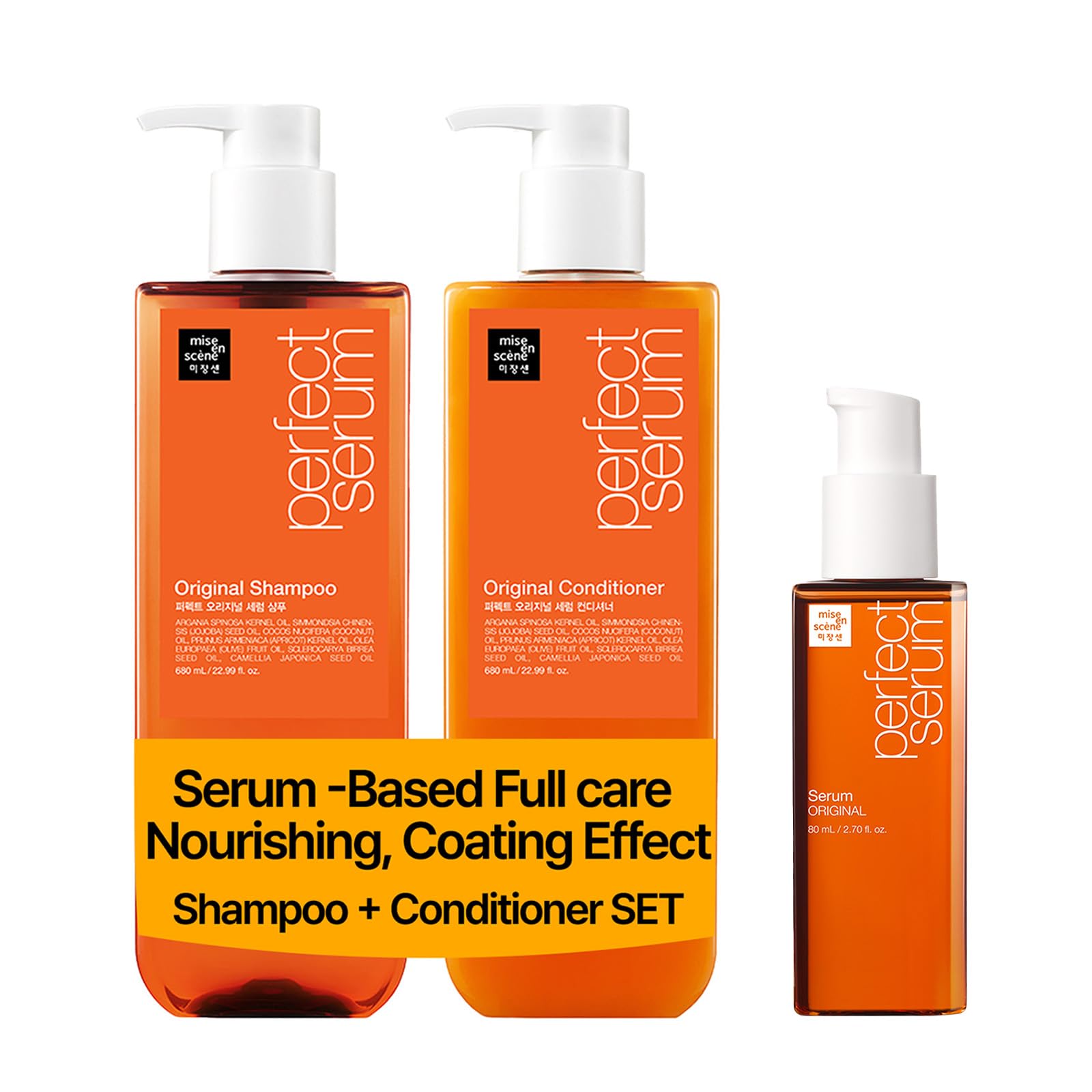 Mise En Scene Original Serum with Shampoo&Conditioner - For Damaged Hair, Nutrient Care With Argan Oil, Containing Jojoba-Seed-Oil For Smooth, Glossy Texture