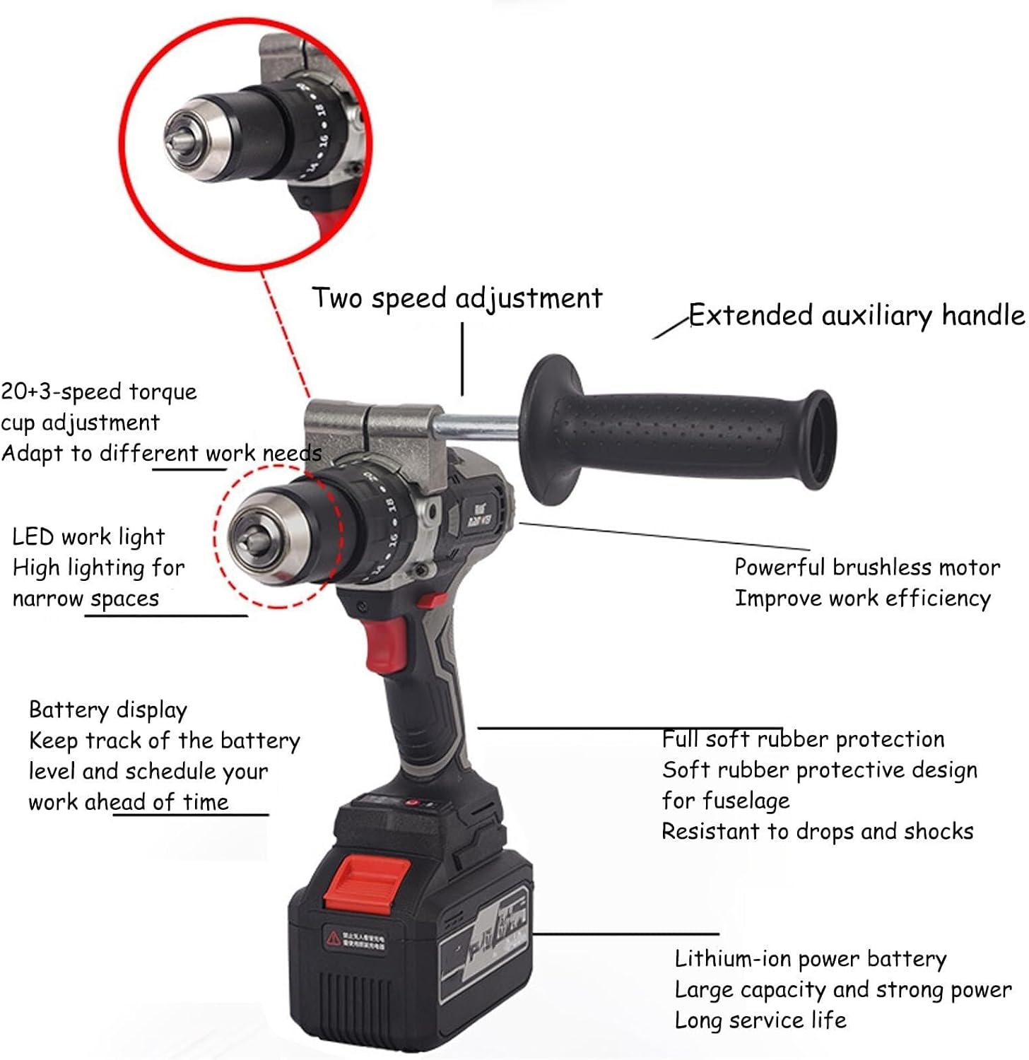 Electric Ice Drill with Drill Motor and Auxiliary Handle, 8 Inch Garden Drill Bit, Rechargeable Electric Ice Drill Bit for Thick Ice and Deep Water