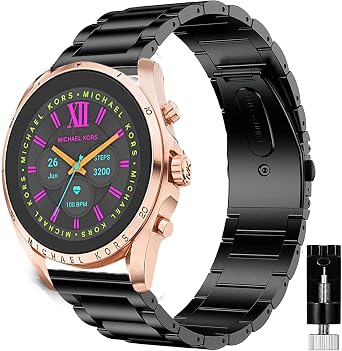 Compatible for Michael Kors Gen 6 Band, Lamshaw Quick Release Stainless Steel Metal Replacement Straps Compatible for Michael Kors Gen 6 Bradshaw Smartwatch/MK Gen 6 Bradshaw 2021 Black