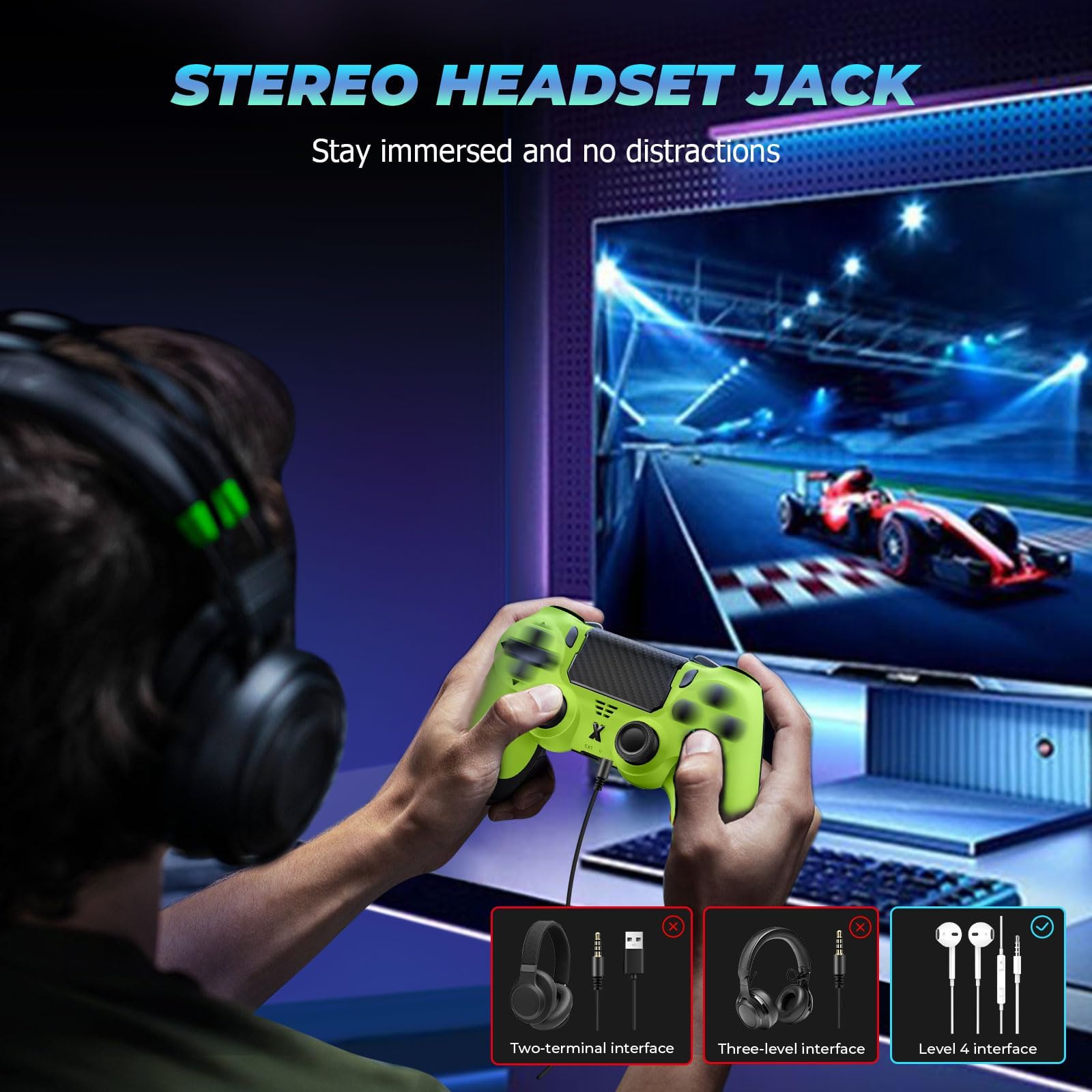 Satevol 2 Pack Controller Wireless, Controller di gioco compatibile con P4/Pro/Slim/PC,Gamepad Joystick per P4 con Pulsante Turbo/Posteriore/Doppia Vibrazione/6 Assi Giroscopio