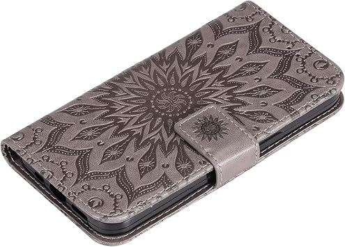 XiaomiPOCO X7 PRO 5G用フリップウォレットケースひまわりエンボスPUレザー磁気フォリオカバーカードホルダー&キックスタンドTPU耐衝撃耐久性保護電話ケースグレー