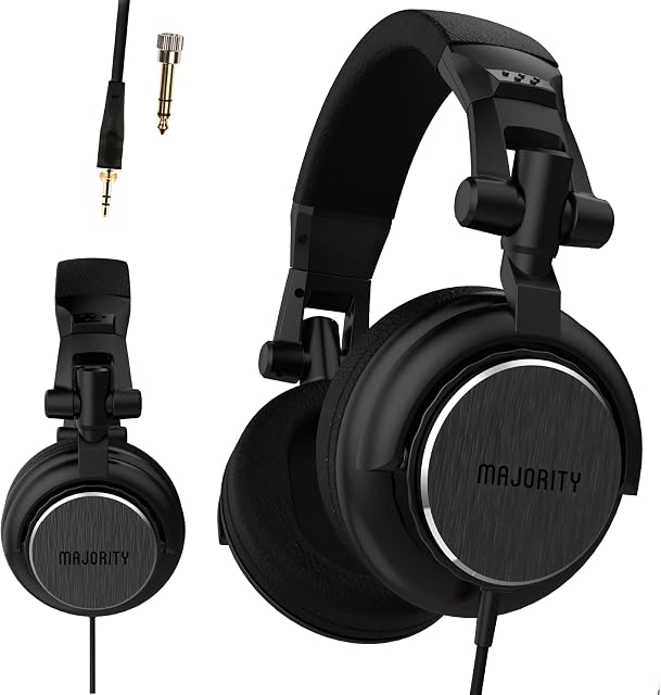 MAJORITY Studio 1 Headphones | Over Ear Wired Closed Foldable Head Phones with 50mm Speaker Drivers | DJ, Gaming, AMP, Recording | Crystal Clear Sound, Extendable Cable and 3.5-6.5mm Audio Jack