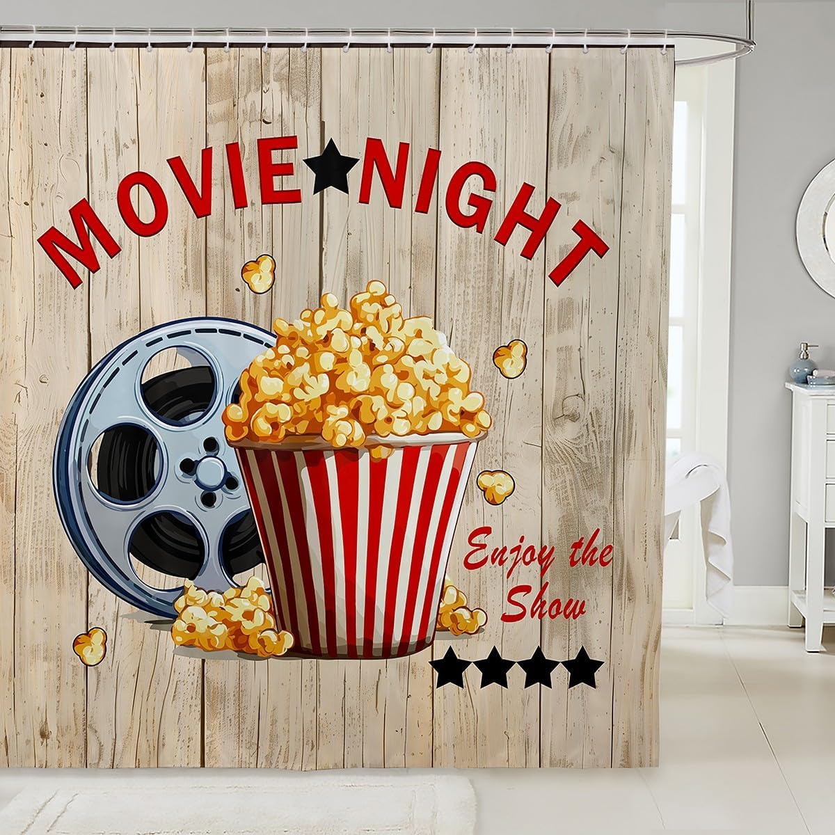 Vintage Movie Theater Waterproof Shower Curtains Luxury Heavy Fabric Bathroom Shower Curtain Filmstrip Popcorn Home Dorm Bathtubs Decor Shower Curtain Machine Washable Grommet Curtain 72 x 84 Inch