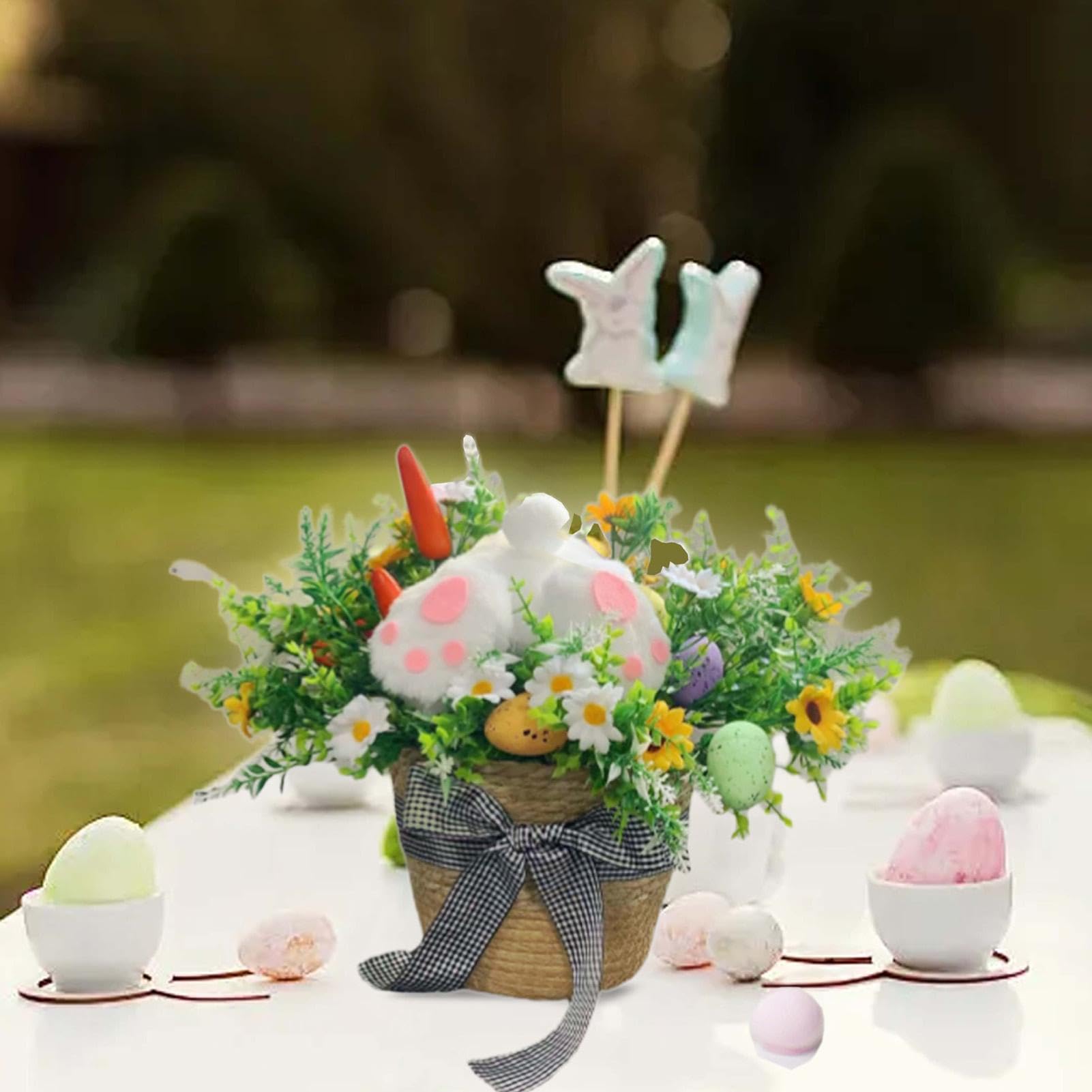 Decorazioni Pasquali da Tavolo con Vaso di Fiori e Uova Simpatico Coniglio | Centrotavola Pasquali Per Tavoli Per Compleanno Scuola Uffici Casa Scrivania E Desktop