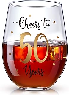 50th Birthday Wine Glass to 50 Years 50th Birthday Gifts for Women and Men Fabulous Gold Stemless Wine Glass Present Party Wedding Anniversary Party Decorations, 17 oz Stemless