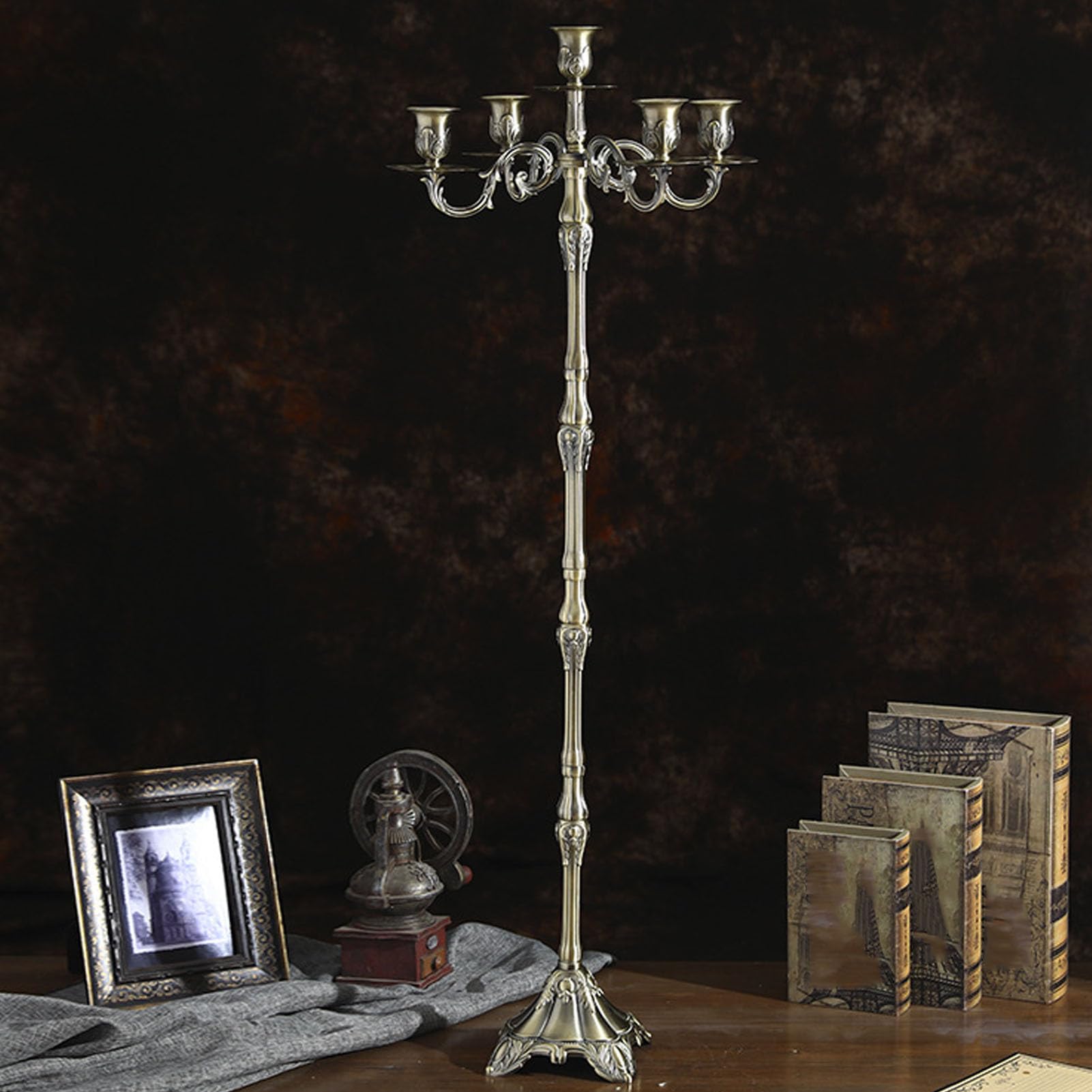 Generic Candelero de Bronce Exquisito Vintage, Fácil Instalación para Bodas, Navidad, Material de Aleación (85 cm/33,5 Pulgadas)