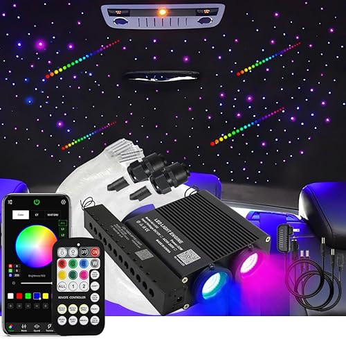 Vista 22 de AKEPO - Luces de fibra óptica de doble cabezal RGBW de 32 W, control de aplicación de diferentes colores, 750 piezas de fibras ópticas mixtas en 9.8