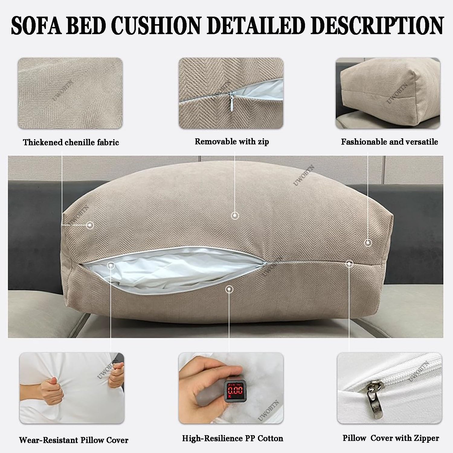 Cojín para Respaldo de Lectura, 60/70/80/90cm Lujo Cómodo Almohada de Lectura de Sofá, Desmontable Almohada de Respaldo de Cama Grande para Cama, Sofá, Silla(A6,90x50x18cm)
