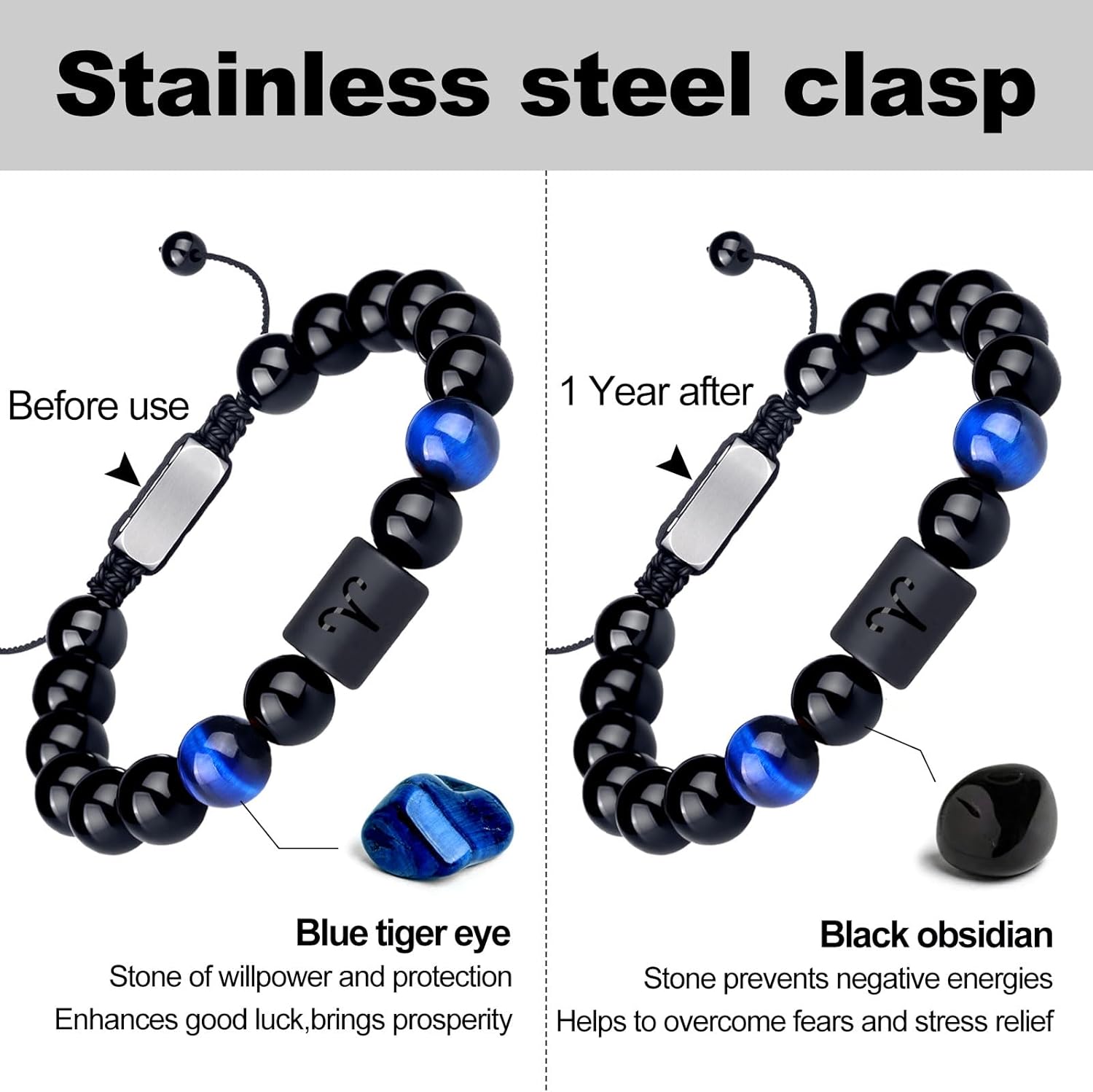 Non-tarnish Zodiac Bead Bracelet Leo Gifts for Men Women,Black Onyx Stone Star Sign Constellation Horoscope Jewelry - Image 5