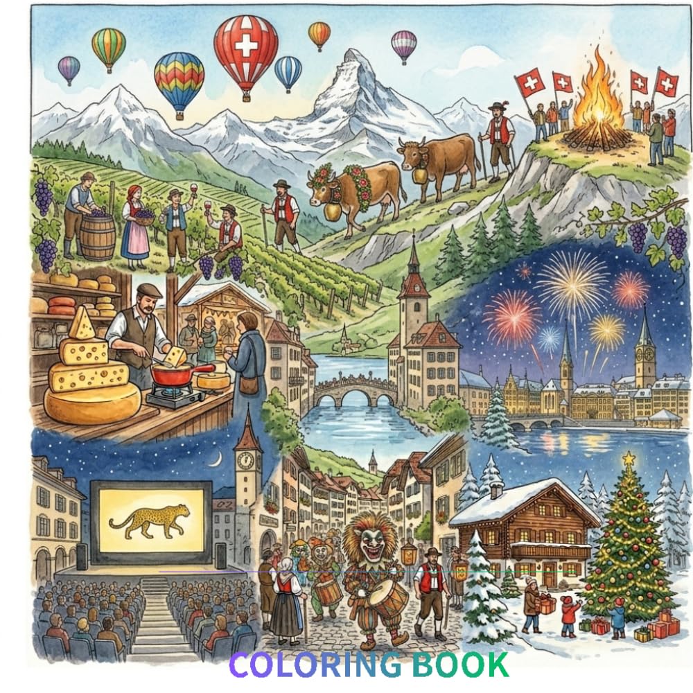 Switzerland Cultural Coloring Book: A cultural coloring book featuring traditional festivals and celebrations of Switzerland: Switzerland Festivals ... Swiss Traditions, European Cultural Holidays