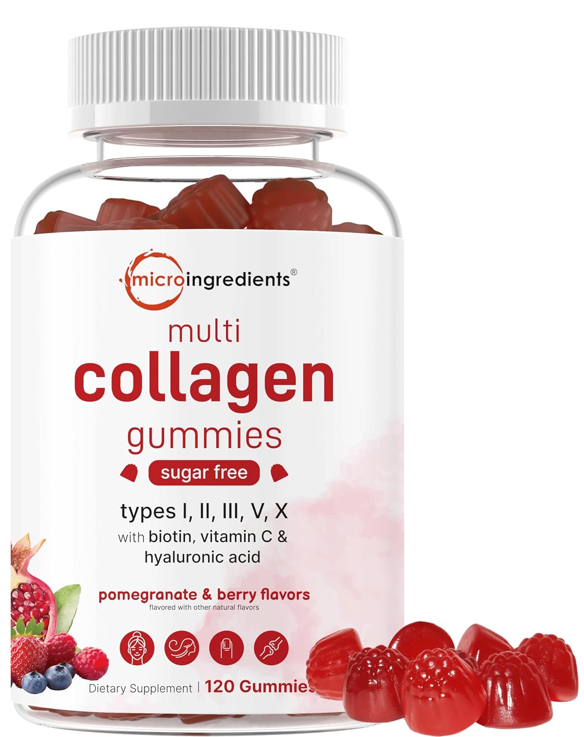 Micro Ingredients Multi Collagen Peptides 120 Collagen Gummies Type I II III V X Protein with Biotin Hyaluronic