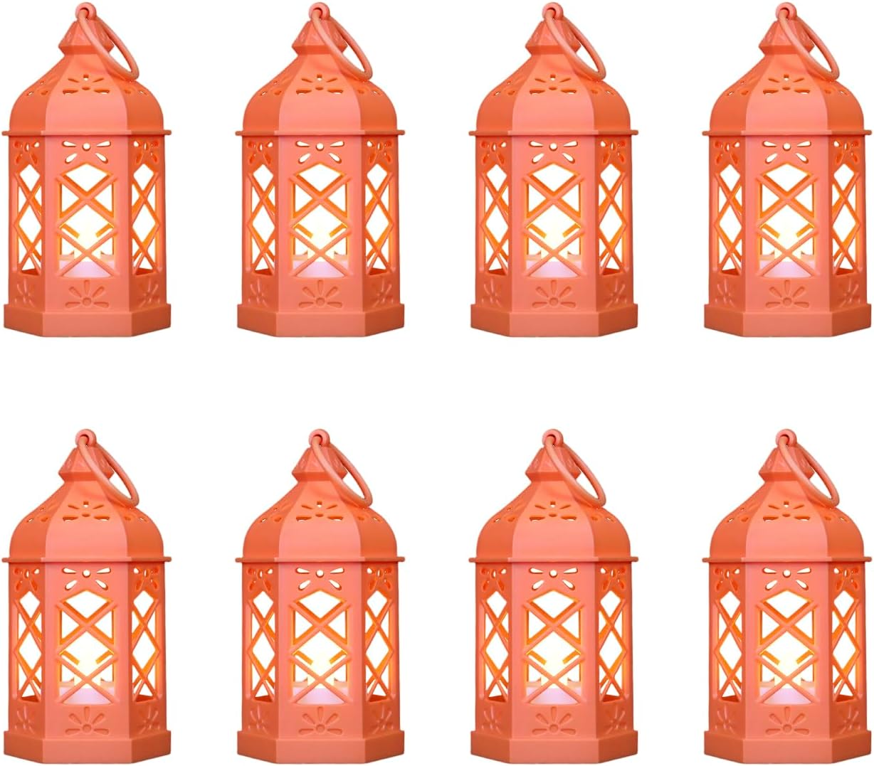 12-Pack Mini Gold Lanterns with Flickering LED Candles for Ramadan, Small Decorative Hanging Lanterns for Halloween, Christmas, Wedding, Lantern for Table Centerpiece, Garden Party Decor