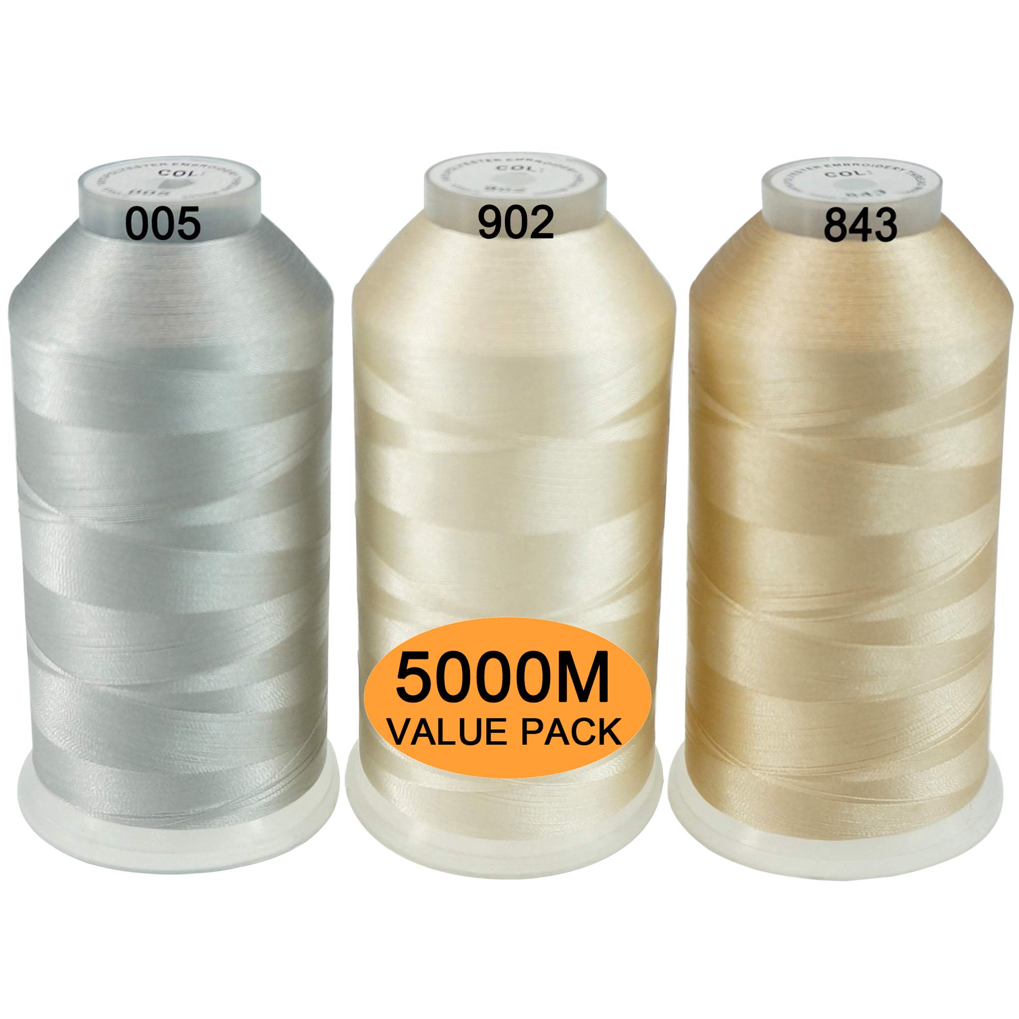New brothread Pack of 3 Neutral Colours Polyester Embroidery Machine Thread Huge Spool 5000M for All Embroidery Machines