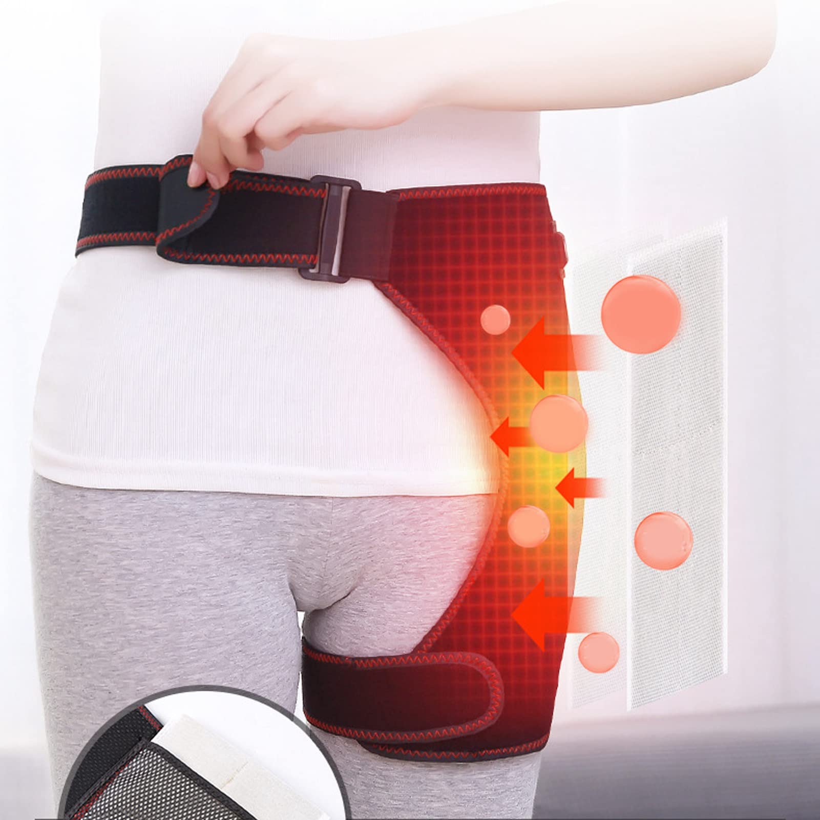 Orthèse De Hanche Chauffante, 3 Modes De Vibration, Coussin Chauffant Pour Hanche, Coussin Chauffant Réglable Pour Hanche, Coussin Chauffant Pour Hanche Compatible Pour le Bassin, L'aine, la Cuisse Ou