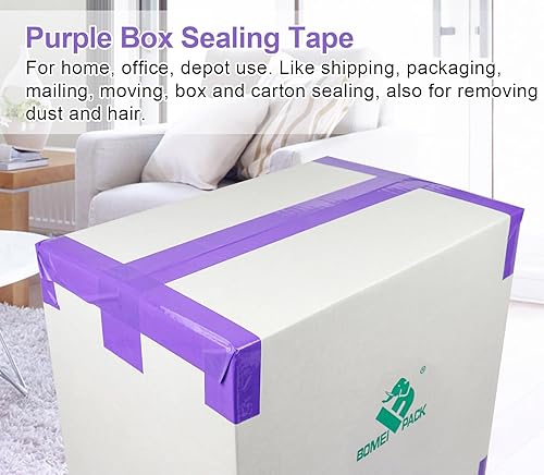 Miniatura 2 de BOMEI PACK Cinta de embalaje púrpura con dispensador, 2.4 mil 1.88 pulgadas x 60 yardas, 6 rollos de repuesto de cinta de caja de color para
