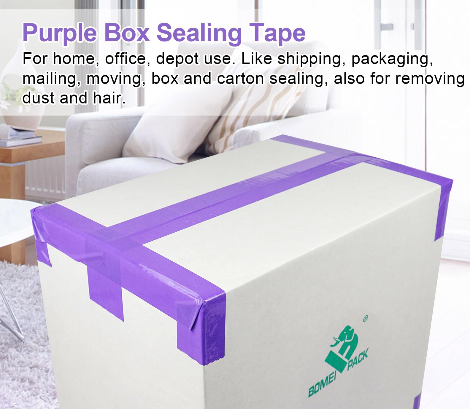 BOMEI PACK Nastro da imballaggio viola con dispenser, 2,4 mm, 4,7 cm x 60 m, 12 rotoli di ricambio per scatole di colore viola, nastro da imballaggio per traslochi, spedizioni, spedizioni e stoccaggio