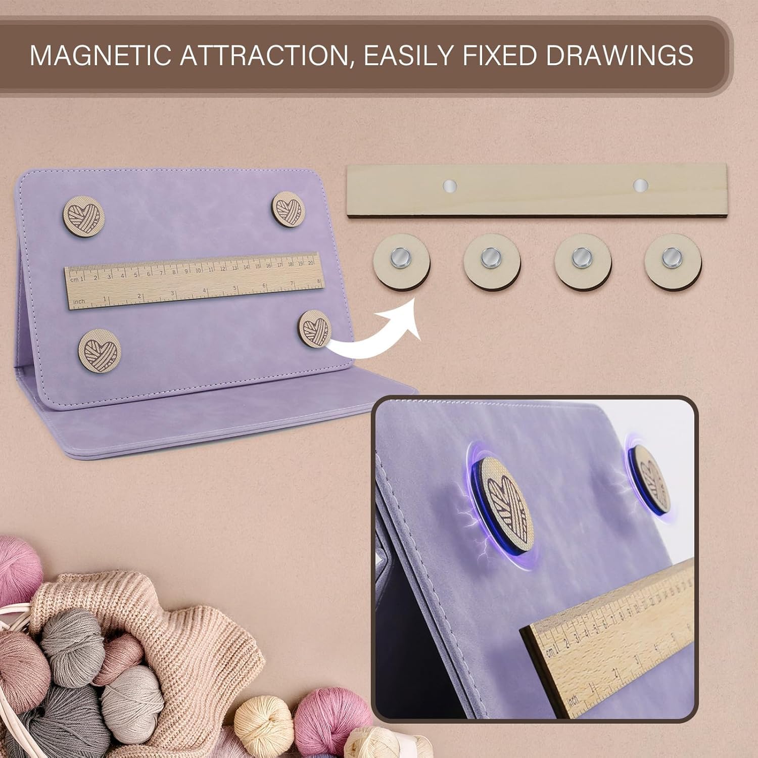 Buachois Magnetic Pattern Holder,Chart Holder Knitting Tool Folding Mode Clip Creative Folding Chart Holder Utility Knitting Tool Accessories for Knitting Lovers (Purple) - Image 2