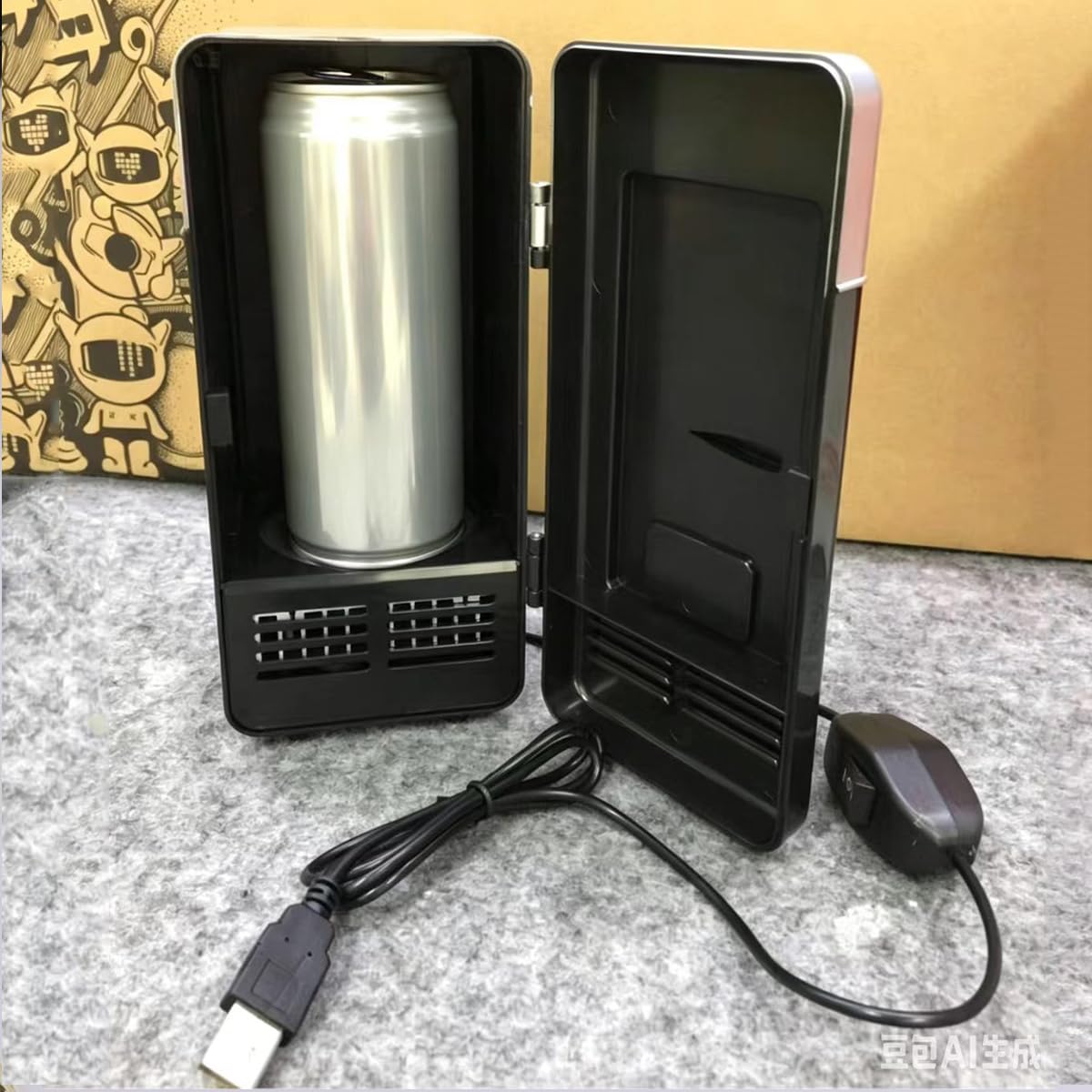 Ticha Mini frigorifero alimentato tramite USB, piccolo refrigeratore per bevande, per camera da letto, dormitorio, viaggio, dispositivo per la cura della pelle, nero