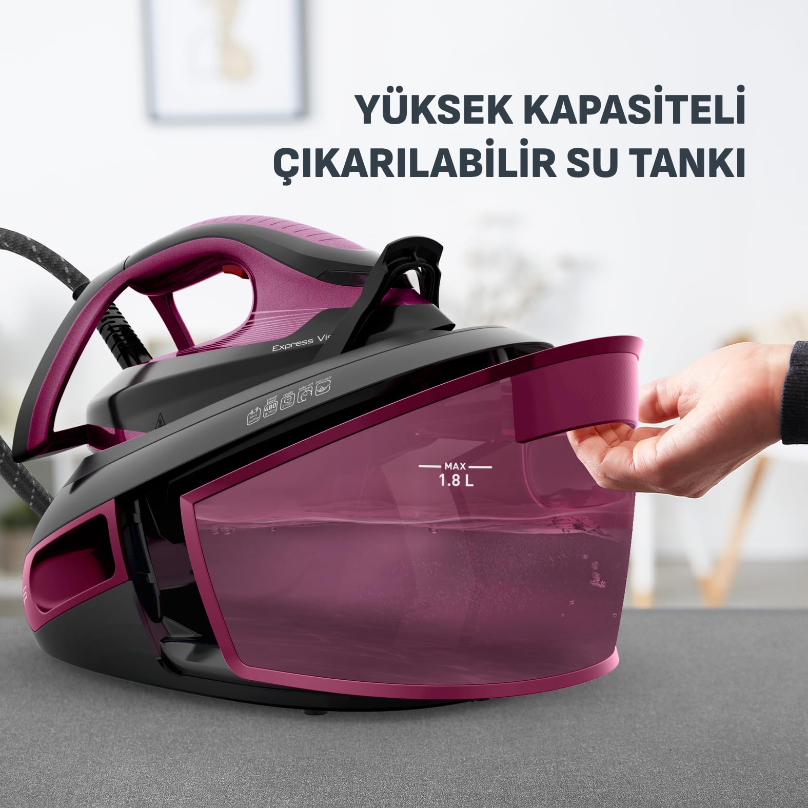 Tefal Express Vision SV8152 - Central de vapor, potente potencia de vapor, fácil visión LED para una excelente visión, tecnología sin configuración, depósito de agua 1,8 L, fabricado en Francia
