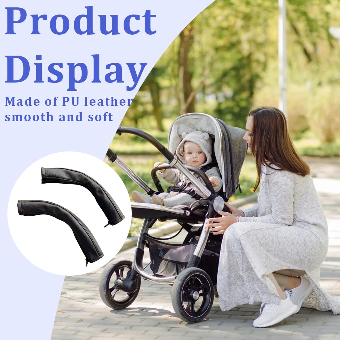 GXGM 2 Pezzi Copri Maniglie per Carrozzina in Pelle di Pu Nero, Accessori per Passeggino per Babyzen Yoyo Yoya, Coperchio di Protezione della Maniglia per il Bracciolo del Passeggino